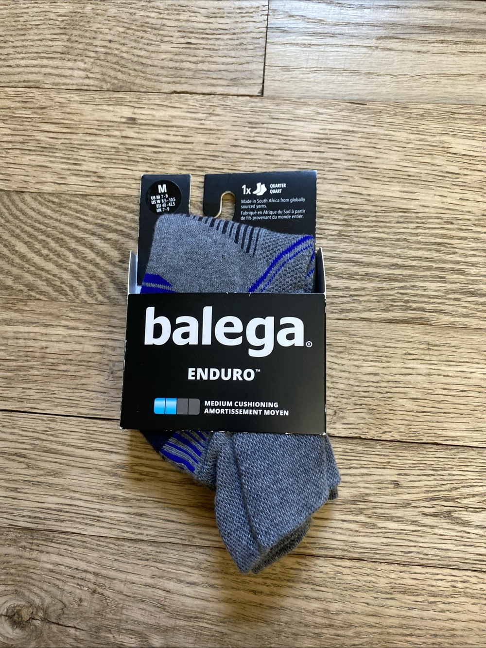 Balega Enduro 1x Quarter Socks Medium Cushioning Gray with Blue Accents - M